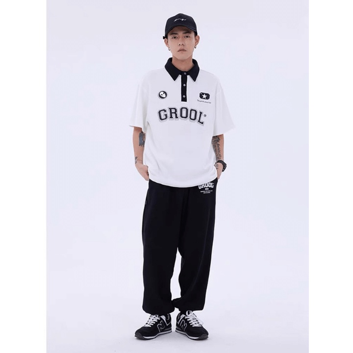Áo polo nữ form rộng unisex/Áo thun cổ bẻ nam nữ GROOL chất cotton mát, phong cách ulzzang dễ phối đồ Rô Store AT81