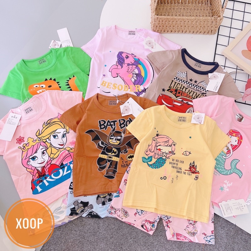 Chọn Mẫu  Bảng 3 bộ cộc tay cotton xuất hàn in hoạ tiết to cho bé trai bé gái BC83