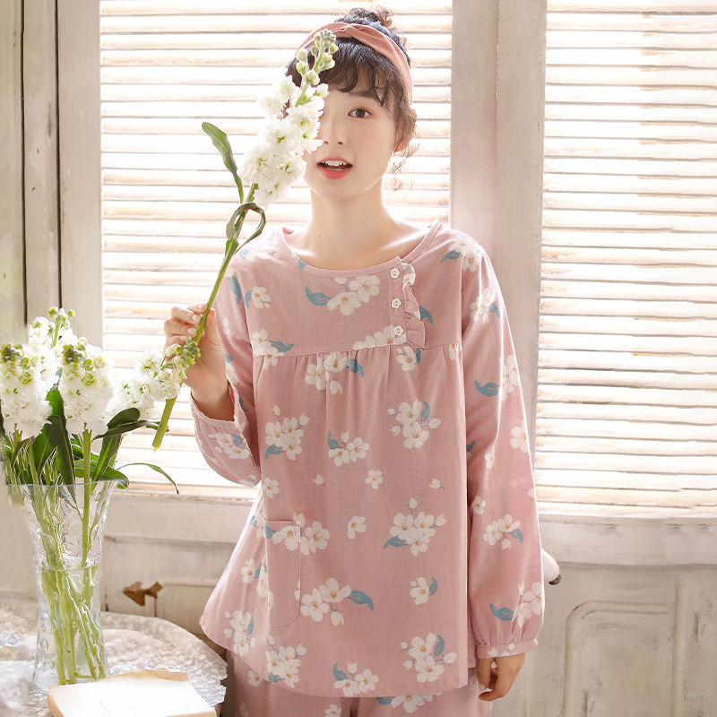 Bộ Đồ Pajamas Cotton Dài Tay Phong Cách Nhật Bản 2021 Cho Nữ