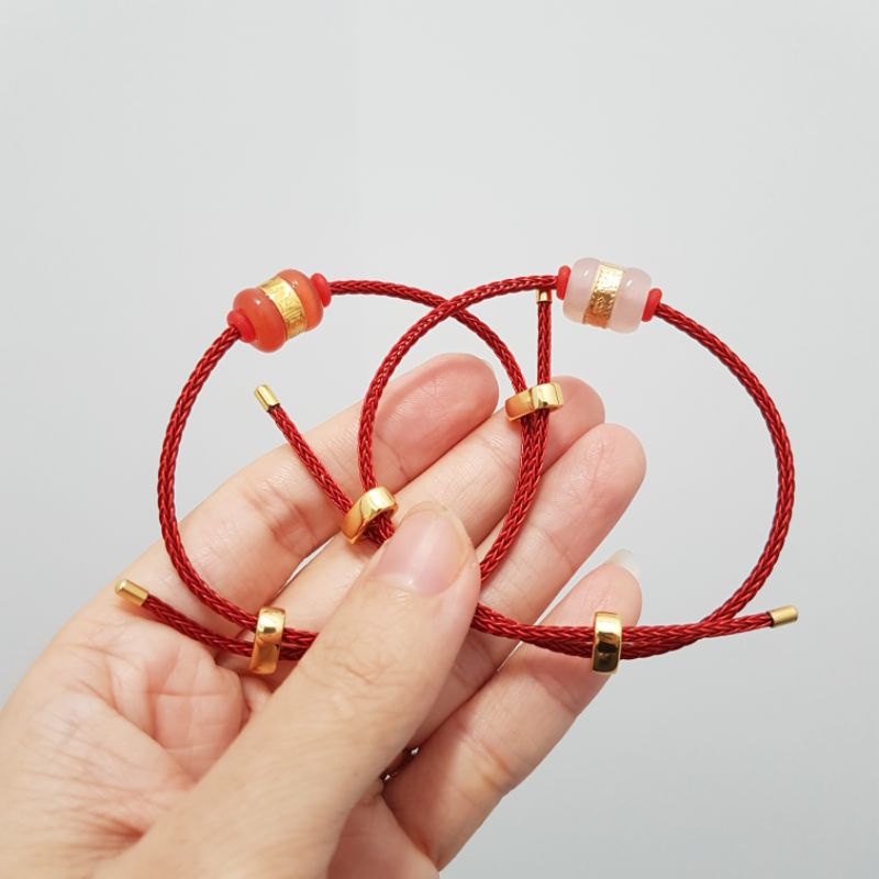 Vòng Tay Lu Thống Dây Cước Đỏ Đá Mạ Vàng