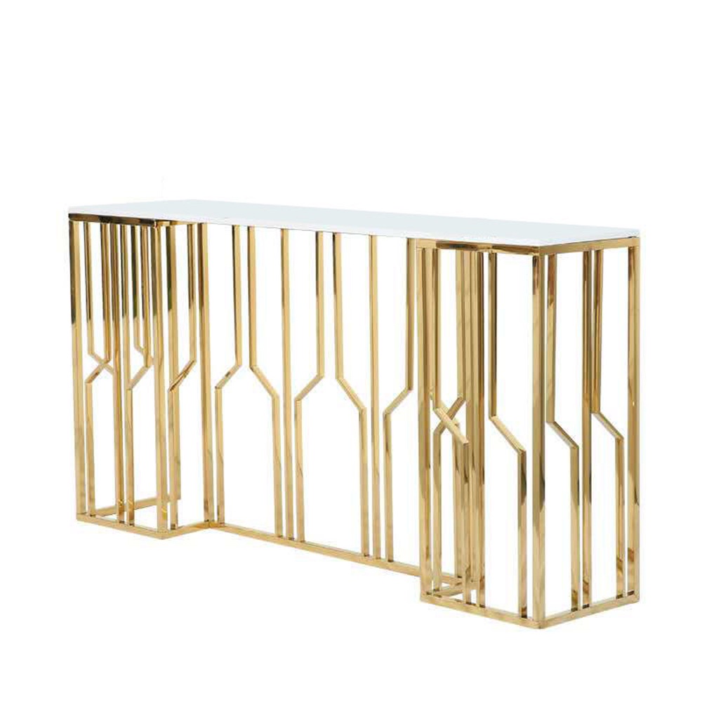 Bàn console trang trí phòng khách hiện đại IBIE AK002 khung sắt sơn tĩnh điện, mặt đá vân mây, tùy chọn màu sắc