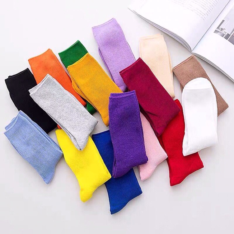 Tất trơn cao cổ nhiều màu phong cách hàn quốc unisex nam nữ chất len co dãn dày dặn ko bai nhão