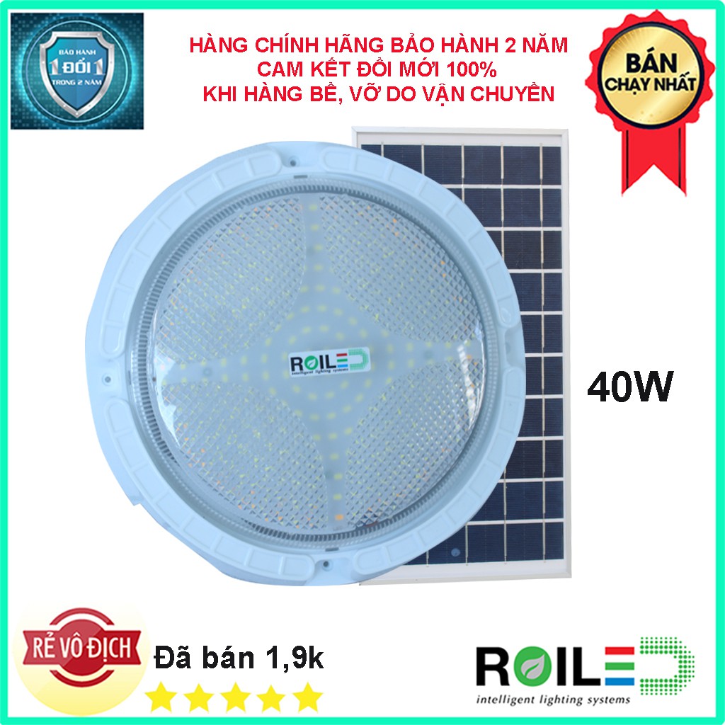 Đèn Ốp Trần năng lượng mặt trời 40w ánh sáng vàng nắng xài trong nhà không hại mắt Roiled RO40W bảo hành 2 năm