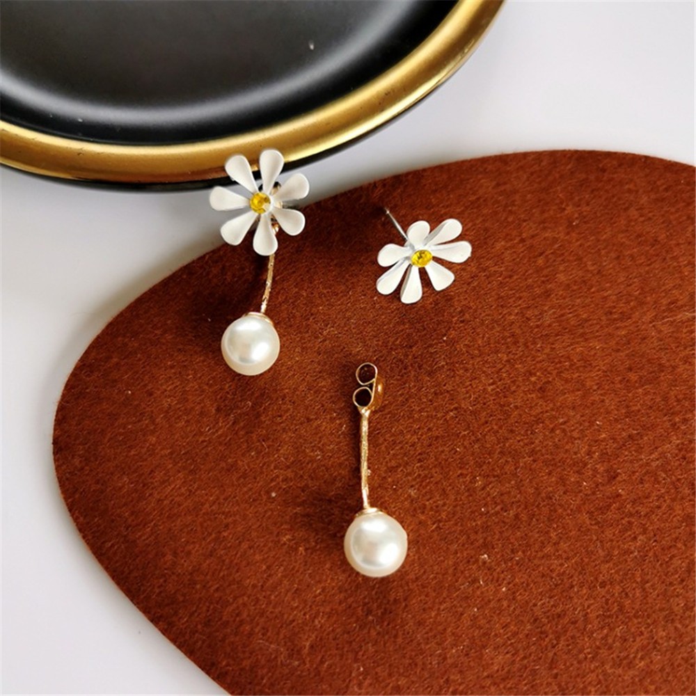 SUN FLOWER Hoa Tai Dáng Dài Hình Hoa Cúc Đính Ngọc Trai Nhân Tạo Thời Trang