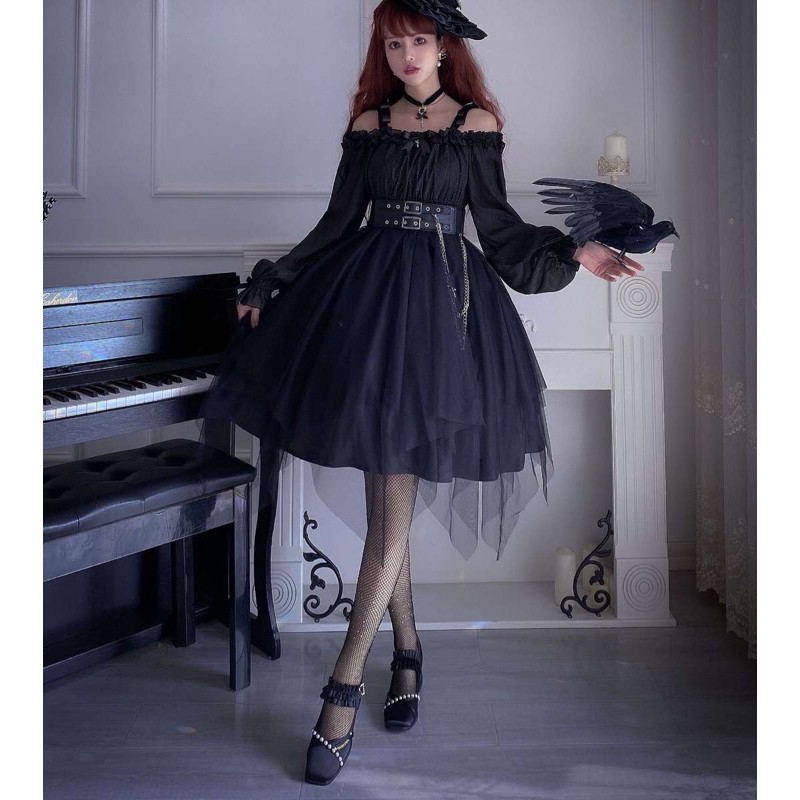 YAS0765-Váy Lolita trễ vai girl killer kèm belt