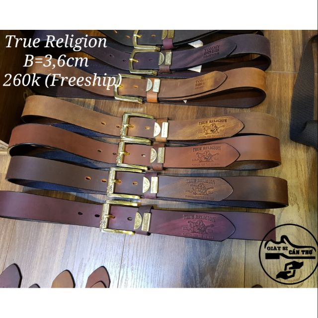Dây nịt da bò sáp dập hiệu True Religion. Dây nịt manh quần Jeans