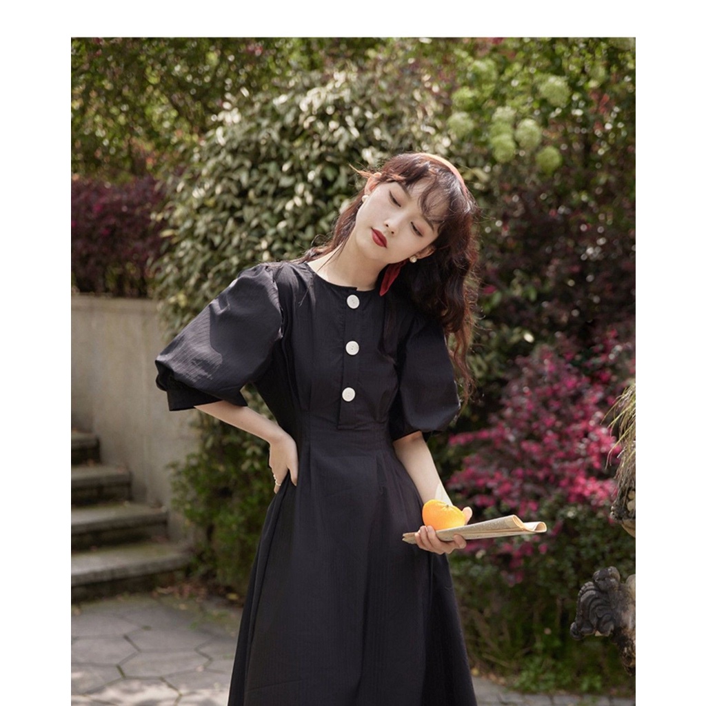 Đầm Sơ Mi Tay Phồng Dài Vừa Phải Phong Cách Pháp Cho Nữ