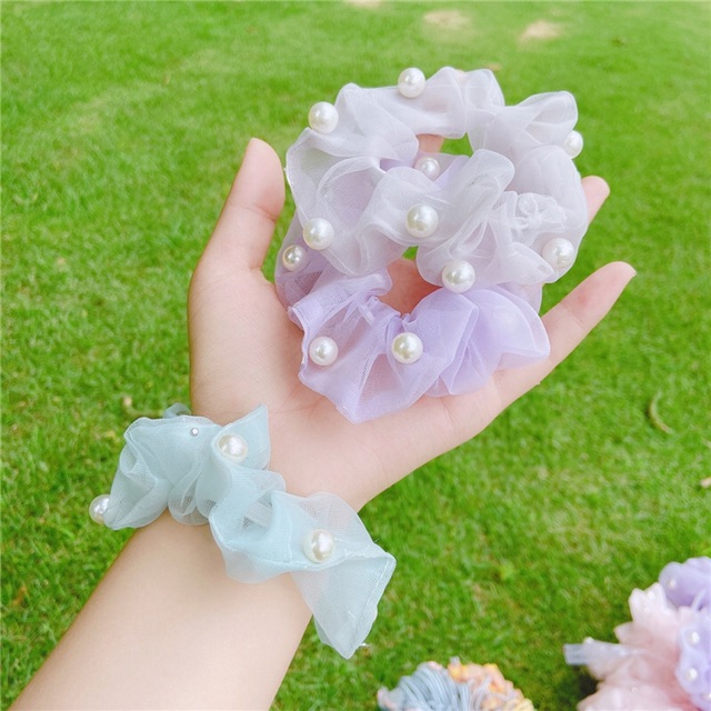 B99 - Dây buộc tóc scrunchies đính hạt châu
