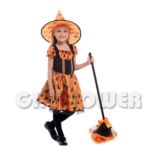 Bộ váy mũ phù thủy G-0284 hóa trang cho bé từ 4-8 tuổi chơi Halloween