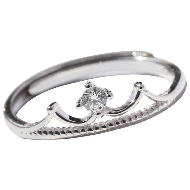 Nhẫn mạ bạc đính đá zircon có thể điều chỉnh hình vương miện