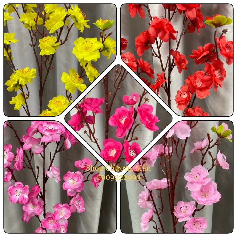 10 Cành Mai Đào - Anh Đào 1Mét Giả Vải Lụa Cao Cấp Decor Nhà Ngày Tết