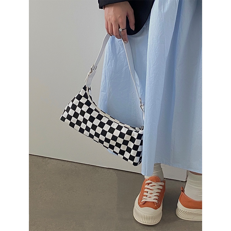 Túi đeo chéo vai bằng vải canvas họa tiết kẻ sọc thời trang đơn giản cho nữ 2021