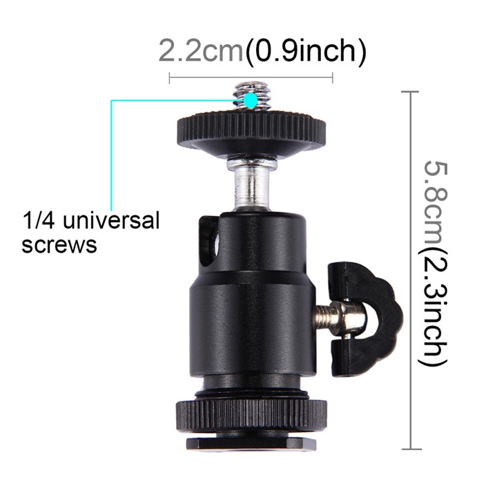 Bộ ball head hot shoe gắn chân flash máy ảnh và kẹp điện thoại