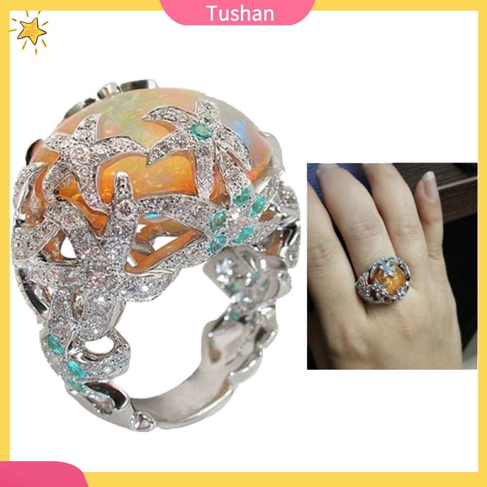 Nhẫn Hình Sao Biển Đính Đá Opal Giả Phong Cách Cổ Điển