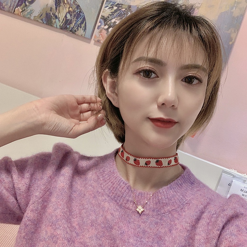 Vòng Cổ choker Họa Tiết Dâu Tây Đỏ Dễ Thương Thời Trang Xuân Hè Phong Cách Nhật Hàn Cho Nữ