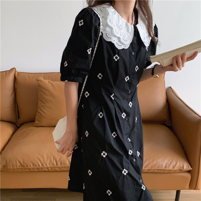 Đầm 43607 tay ngắn dáng rộng cổ búp bê dễ thương dành cho nữ