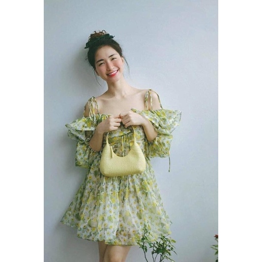 Đầm dây hoa xanh giống Hoà minzy ( kèm ảnh thật)