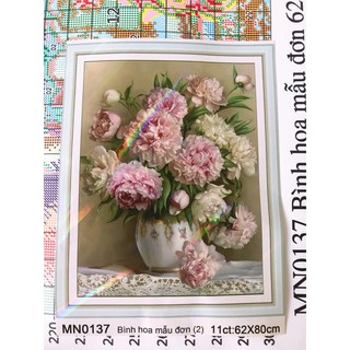 tranh thêu chữ thập bình hoa đẹp kt 62x80cm