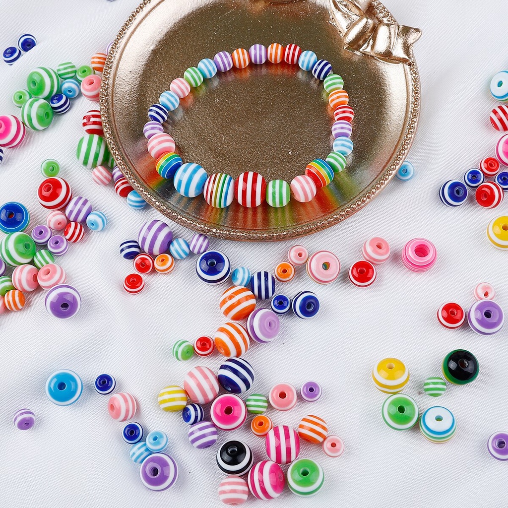Hạt xỏ tròn bằng nhựa resin họa tiết sọc cỡ 6mm 8mm 10mm làm vòng tay/vòng cổ/khuyên tai thủ công DIY