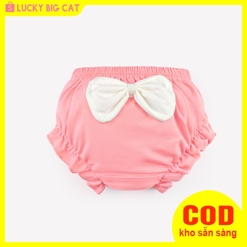 Quần bánh mì lót cotton trơn màu đính nơ cho trẻ em gái 0-3Y (Dưa hấu đỏ)