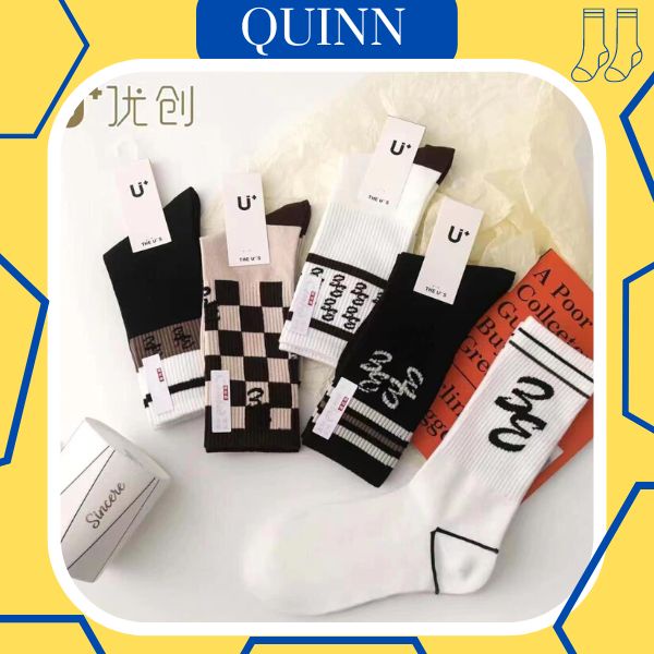 Tất cổ cao họa tiết caro vớ caro cao cổ phong cách vitage Hàn Quốc cá tính kết hợp cùng các loại giày QuinnHouse