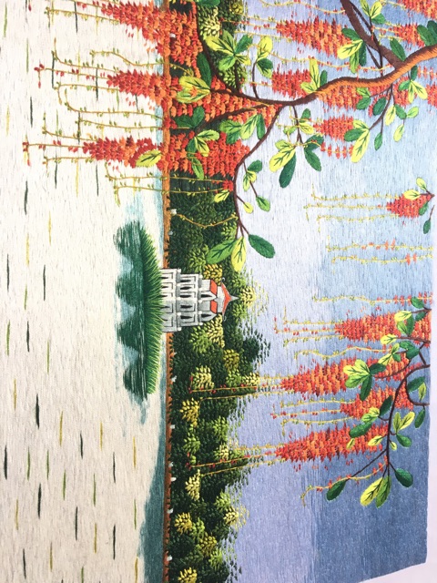 Tranh thêu tay phong cảnh Tháp Lộc Vừng 35x50cm