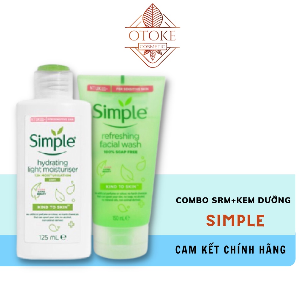 Combo 2 Sản Phẩm Giúp Da Sạch Sâu, Cấp Ẩm Và Nuôi Dưỡng Da Sáng Khỏe Simple Kind To Skin (SRM 150ml + Sữa dưỡng 125ml)