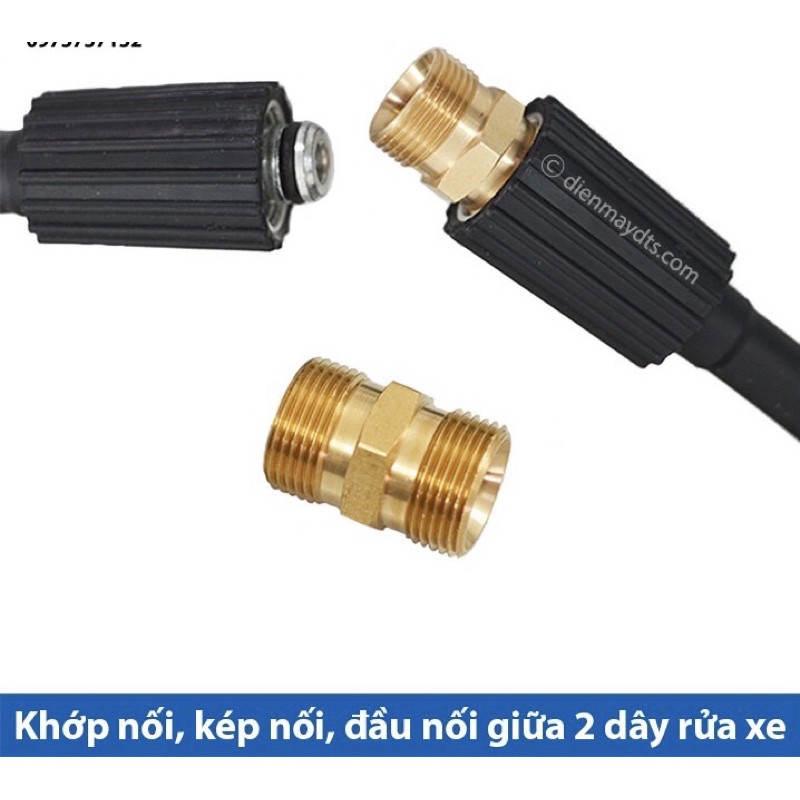 Đầu nối giữa 2 dây rửa xe áp lực cao máy rửa xe - Bằng đồng - Ren chuẩn cho máy rửa xe áp lực cao