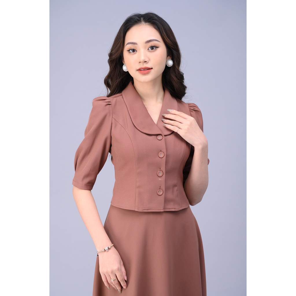 Sét bộ cao cấp Luperi LFSB4102 áo lửng tay kết hợp chân váy xòe tiểu thư