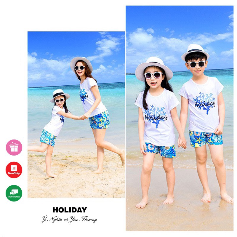Áo thun gia đình Holiday 3/4/5 người cotton dày dặn Màu trắng GD0025T Bin Action
