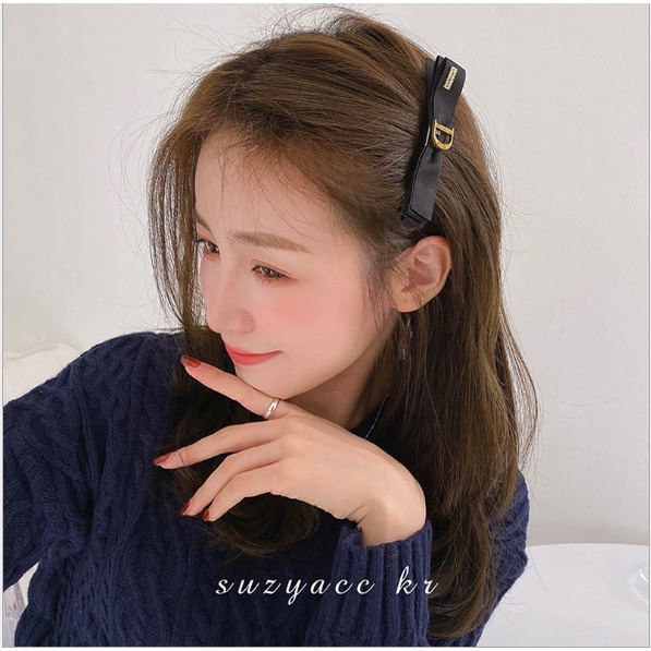 Larosbyh: Kẹp tóc nơ 2 màu gắn chữ sang chảnh [PKT081]