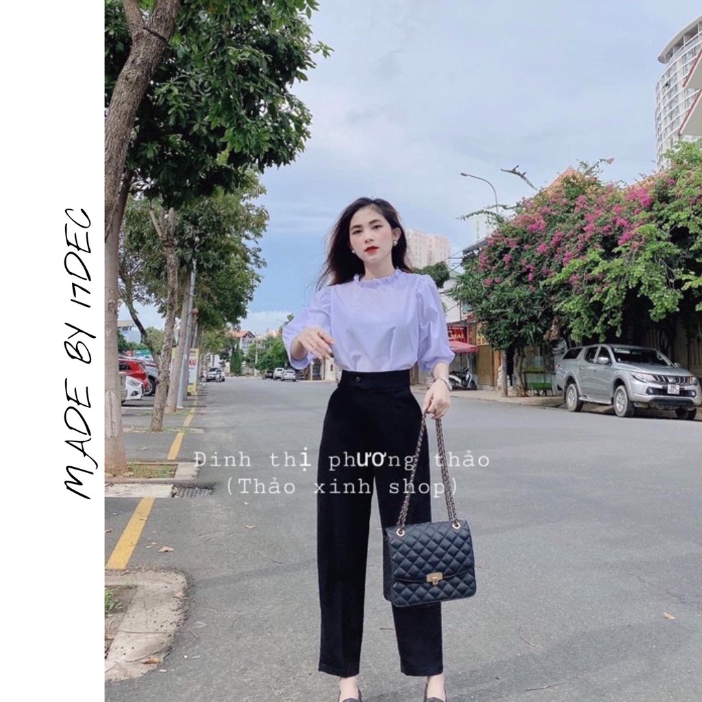 Quần Baggy nữ  , Quần Baggy Khuy Lệch Cạp Siêu Cao.