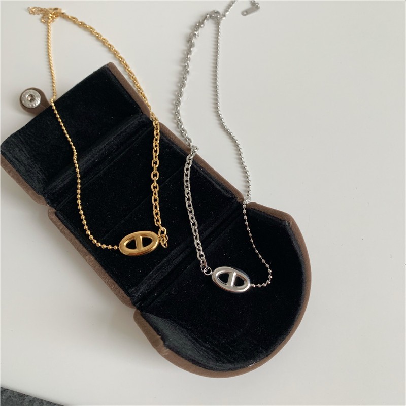 Dây Chuyền Dây Xích Ngắn Bằng Kim Loại Mỏng Ghép Hình Mũi Heo Phong Cách Hàn Quốc Thời Trang Đơn Giản