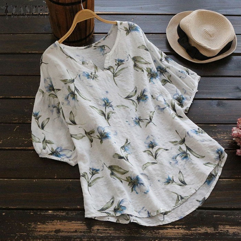 ZANZEA Áo thun nữ ngắn tay in họa tiết phong cách Boho cổ điển