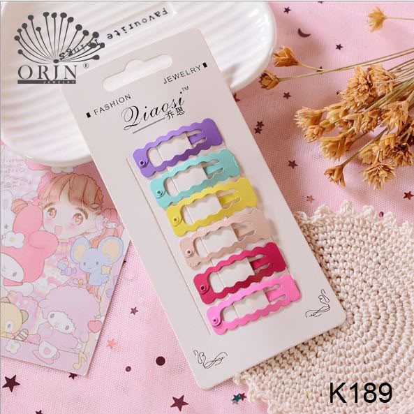 _Set 6 kẹp tóc nhiều màu dễ thương Orin K187 K188 K189 K190 K191 K192 K193 K194 K195 K196