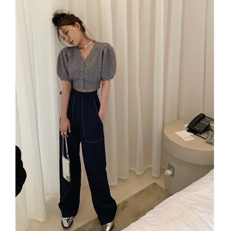 Áo cardigan Ngắn Tay Cổ Chữ V Thiết Kế Đục Lỗ Thời Trang Mùa Xuân Mới Cho Nữ