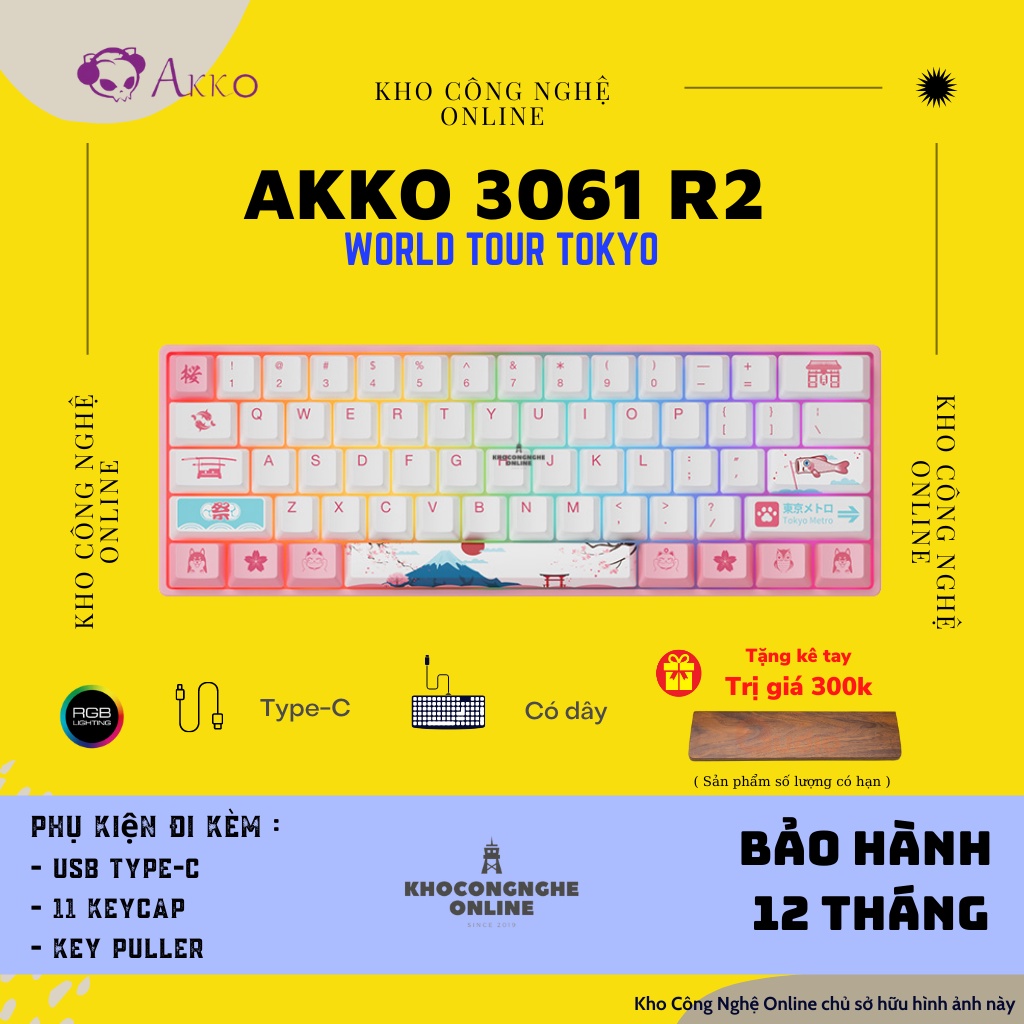 Bàn phím cơ AKKO 3061 World Tour Tokyo R2 (Hotswap / Gateron switch Pre-Lubed / RGB / Foam tiêu âm)