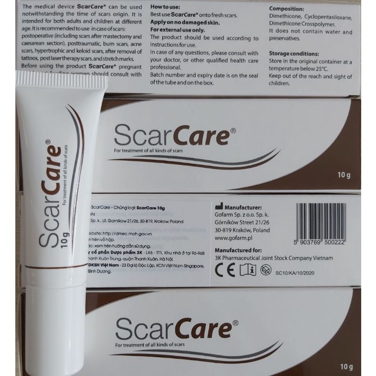 Gel làm mờ sẹo ScarCare 10g xuất sứ Ba Lan