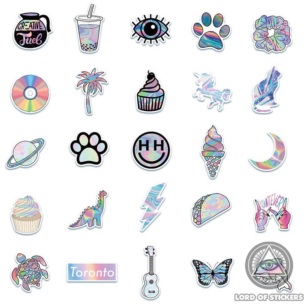 Set 50 Nhãn Dán Holographic Sticker Cute Phong Cách Hoạt Hình Nhiều Màu Sắc Chống Thấm Nước Dán Mũ Bảo Hiểm, Laptop