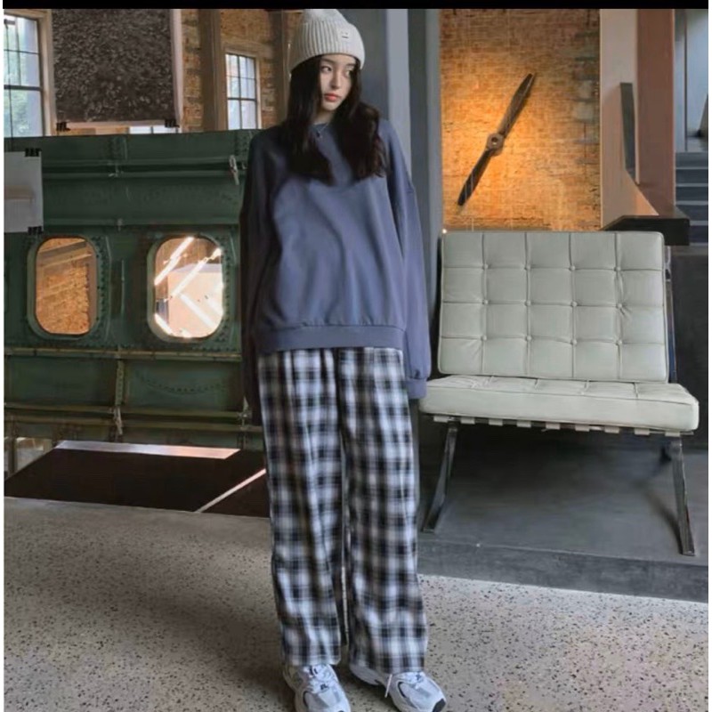 SET ÁO SWEATER XANH QUẦN CARO