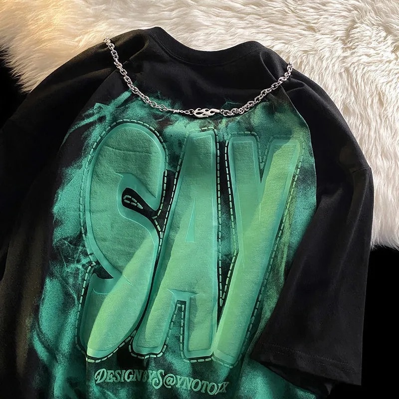 Áo thun ZHELIHANGFEI tay ngắn dáng rộng in họa tiết phong cách học đường thời trang dễ phối đồ