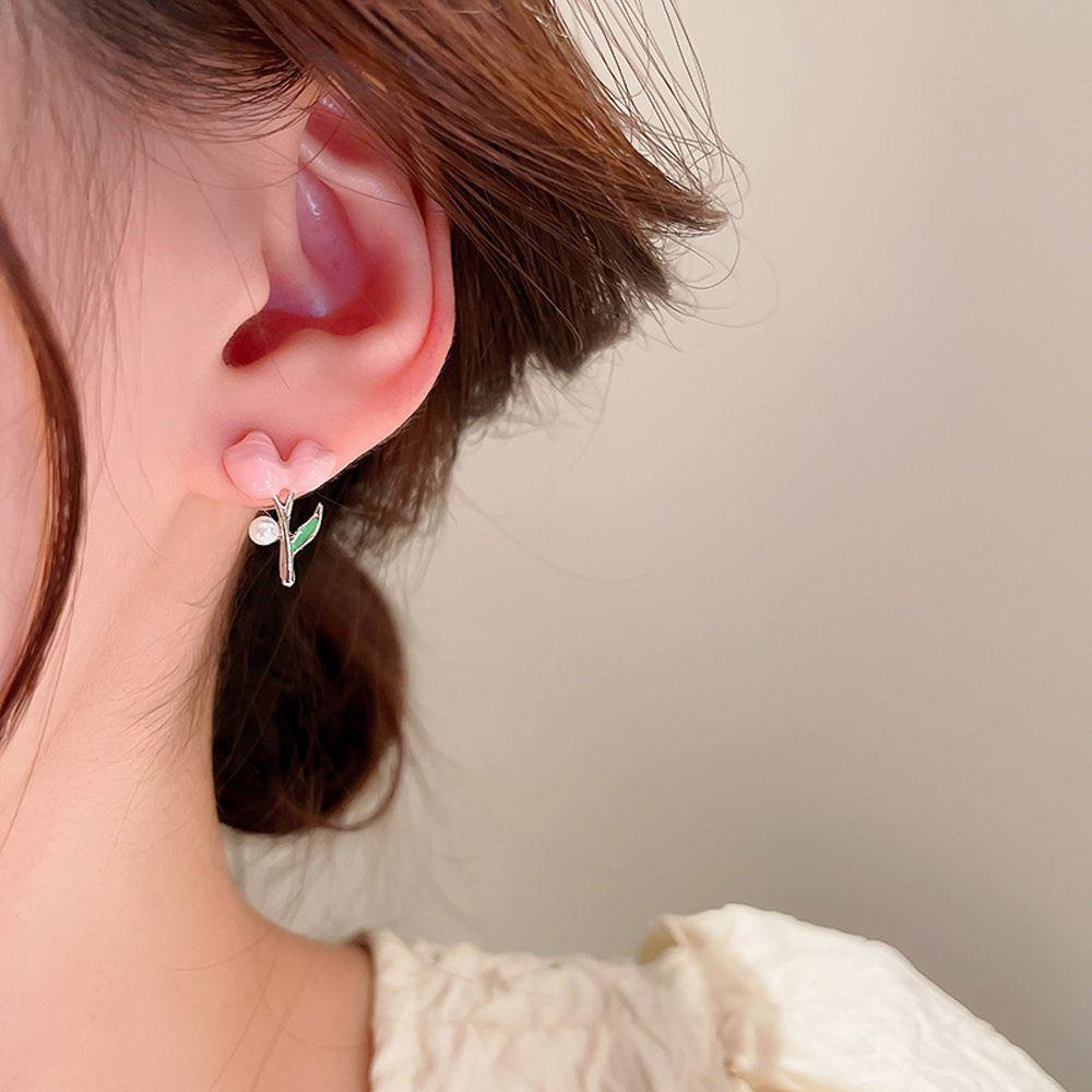 Bông Tai Hình Hoa Tulip Màu Hồng Xinh Xắn Thời Trang Mùa Hè Cho Nữ