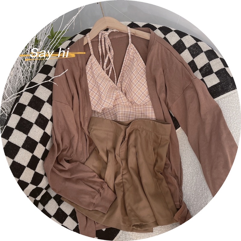 Set nâu 3 món kèm bra quần short VIBES