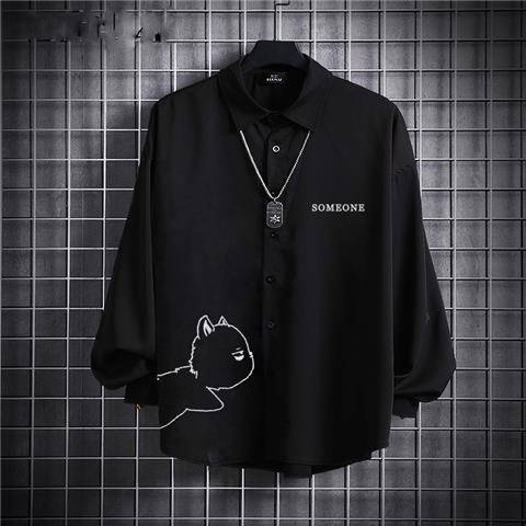 Hàng Có Sẵn Áo Sơ Mi Tay Dài In Hình Mèo Phối Nhung Dày Dặn Ấm Áp Thời Trang Thu Đông Phong Cách Nhật Bản Cho Nam