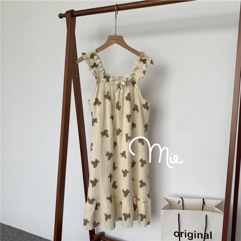 VÁY NGỦ 2 DÂY MẶC NHÀ HOẠ TIẾT GẤU CUTE MIE LOVE | BigBuy360 - bigbuy360.vn