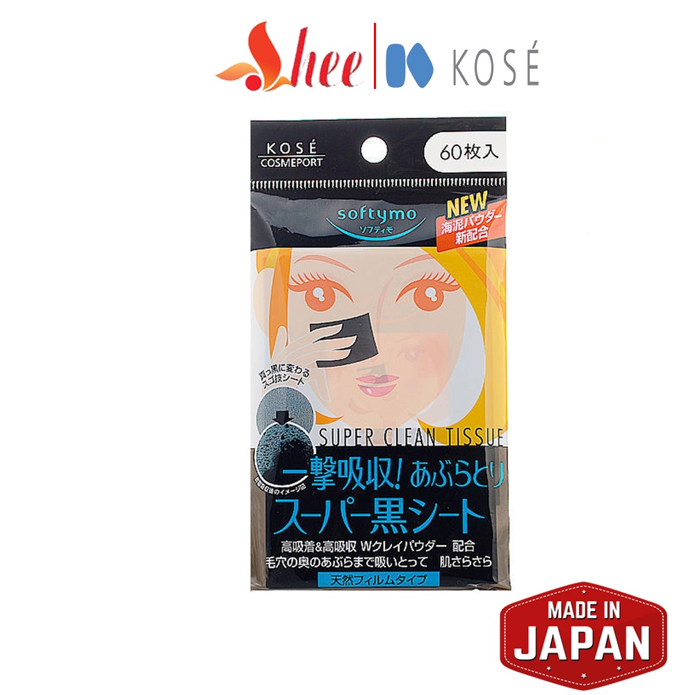 Giấy thấm dầu than hoạt tính KOSE Softymo 60 tờ Nhật Bản