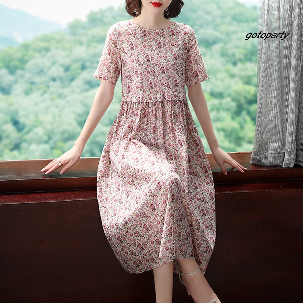 Đầm Tay Ngắn Chất Liệu Polyester Thân Thiện Với Da In Họa Tiết Hoa Thời Trang Mùa Hè Cho Nữ | BigBuy360 - bigbuy360.vn