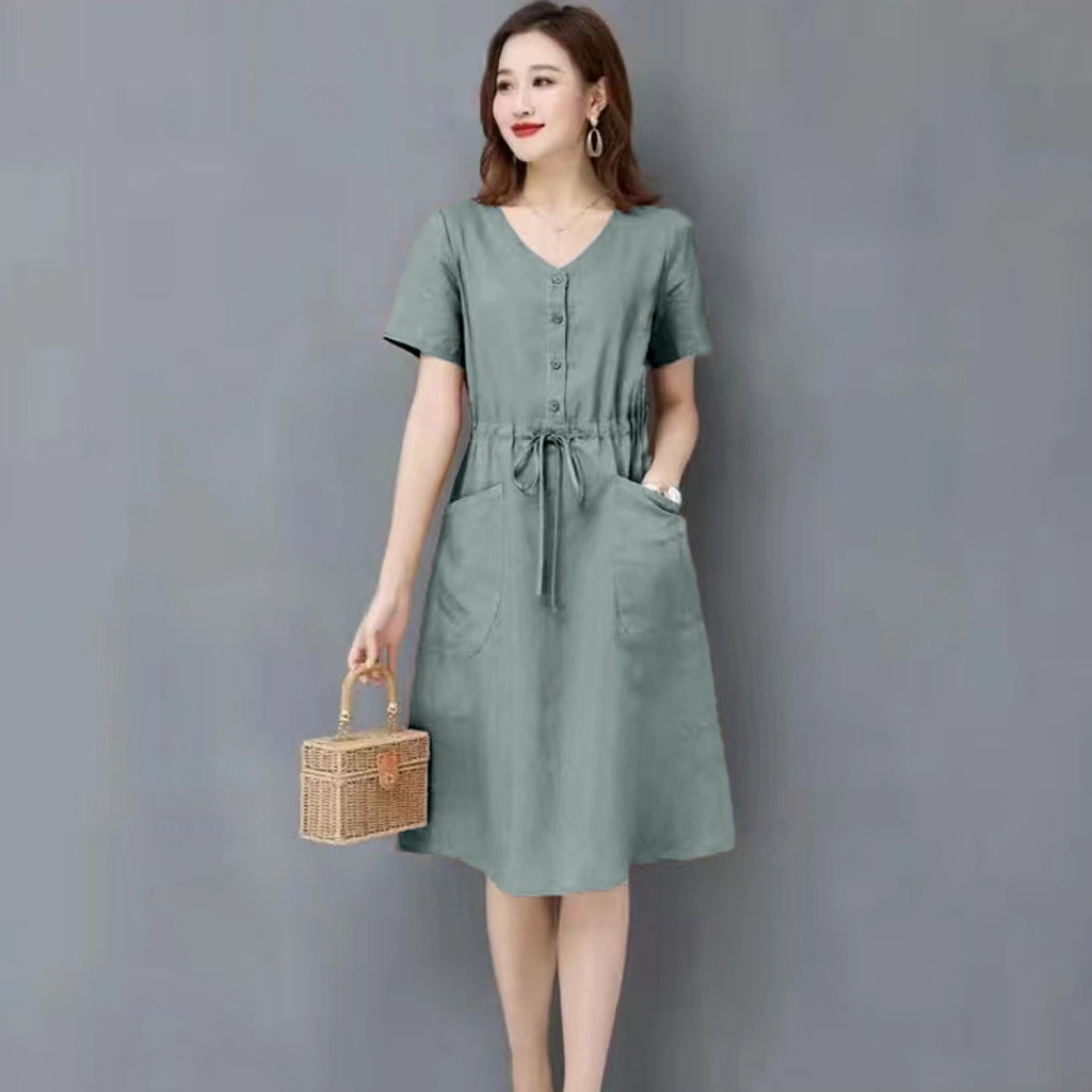 Đầm Dáng Chữ a Vải Cotton Lanh Mỏng Cổ Chữ V Thời Trang Mùa Hè 2022
