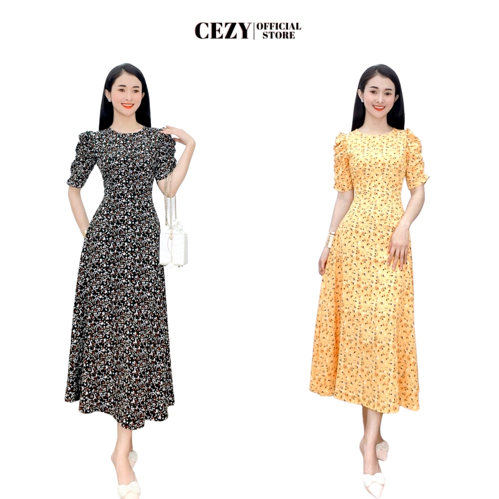 Đầm hoa nhí cổ tròn tay phồng dáng xòe dài có size bigsize CEZY D81 | BigBuy360 - bigbuy360.vn