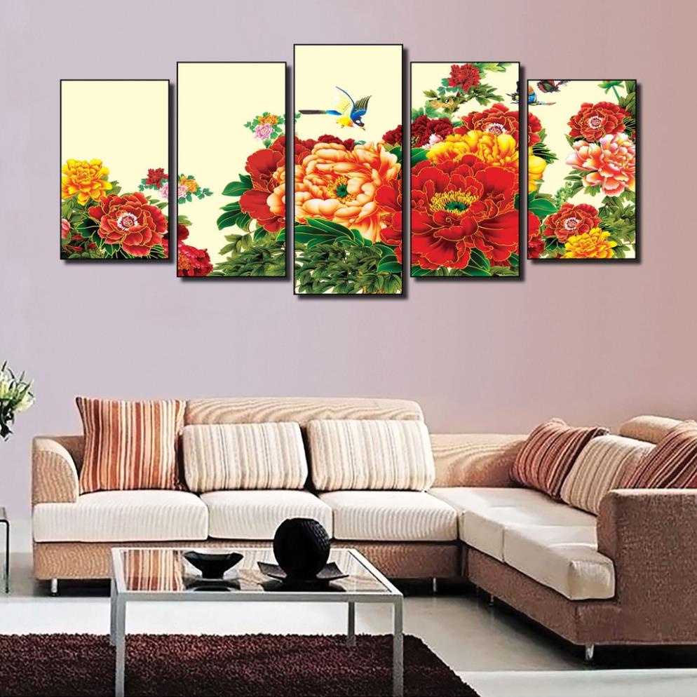 Tranh ghép bộ 5 treo tường, phong thủy, phong cảnh, mã đáo thành công, tranh mừng tân gia